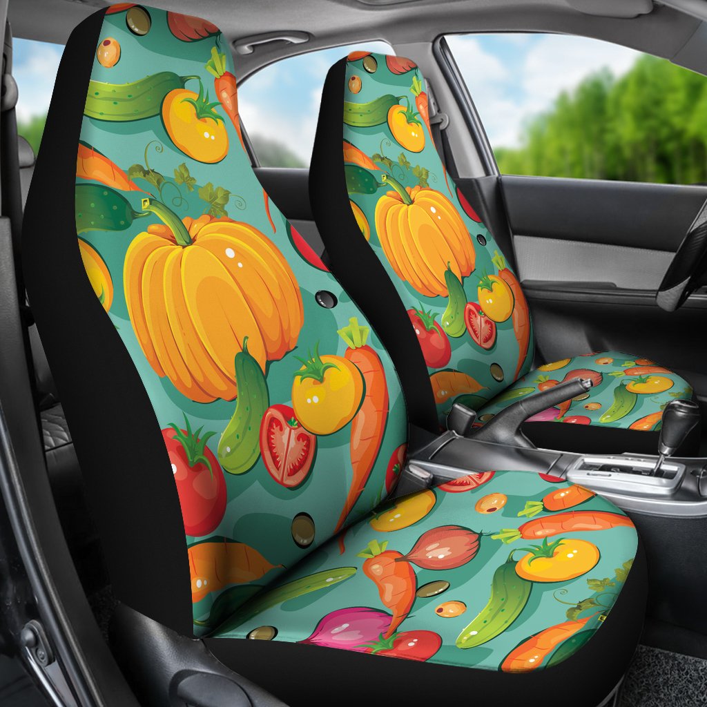 Vegan Colorful Themed Design Print Universal Fit Car Seat Covers-JorJune