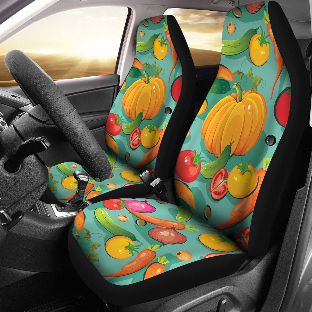 Vegan Colorful Themed Design Print Universal Fit Car Seat Covers-JorJune