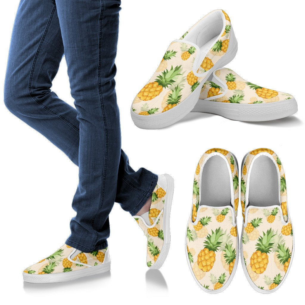 Vintage Pineapple Tropical Men Canvas Slip On Shoes