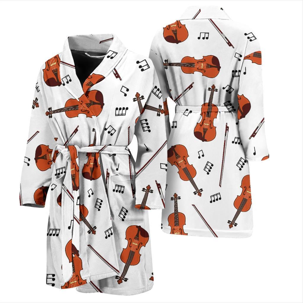 Violin Pattern Print Design 02 Men Bathrobe-JORJUNE.COM