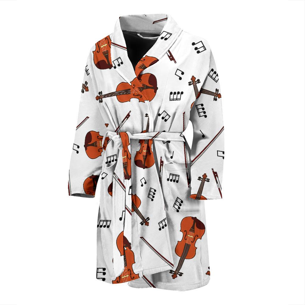 Violin Pattern Print Design 02 Men Bathrobe-JORJUNE.COM
