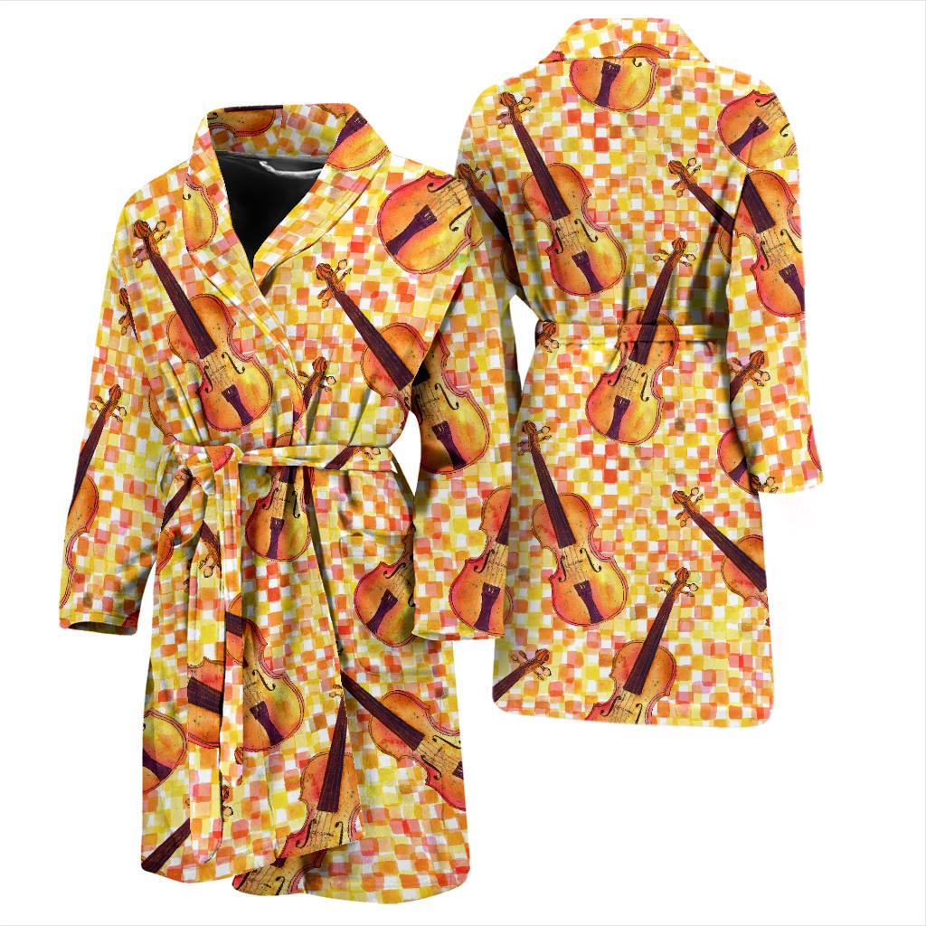 Violin Pattern Print Design 03 Men Bathrobe-JORJUNE.COM