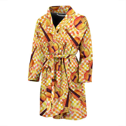 Violin Pattern Print Design 03 Men Bathrobe-JORJUNE.COM