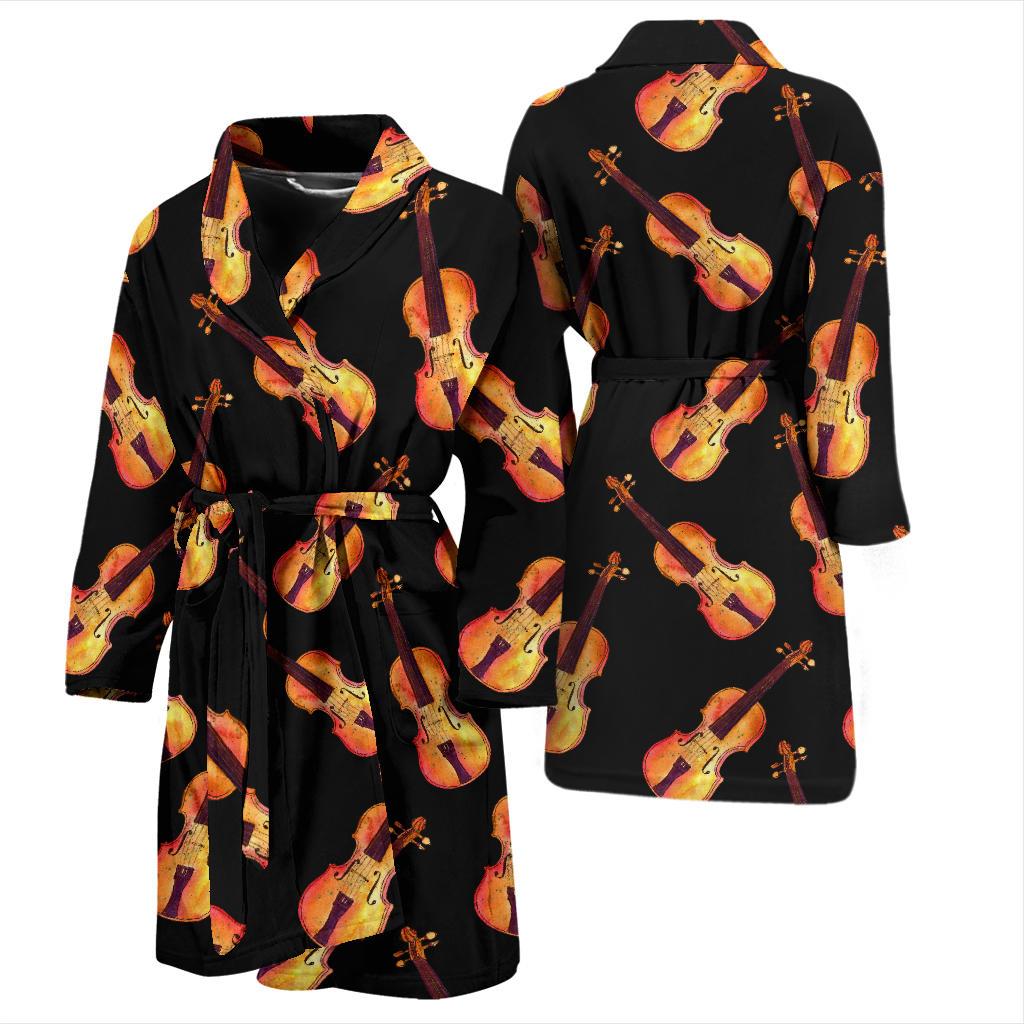Violin Pattern Print Design 04 Men Bathrobe-JORJUNE.COM