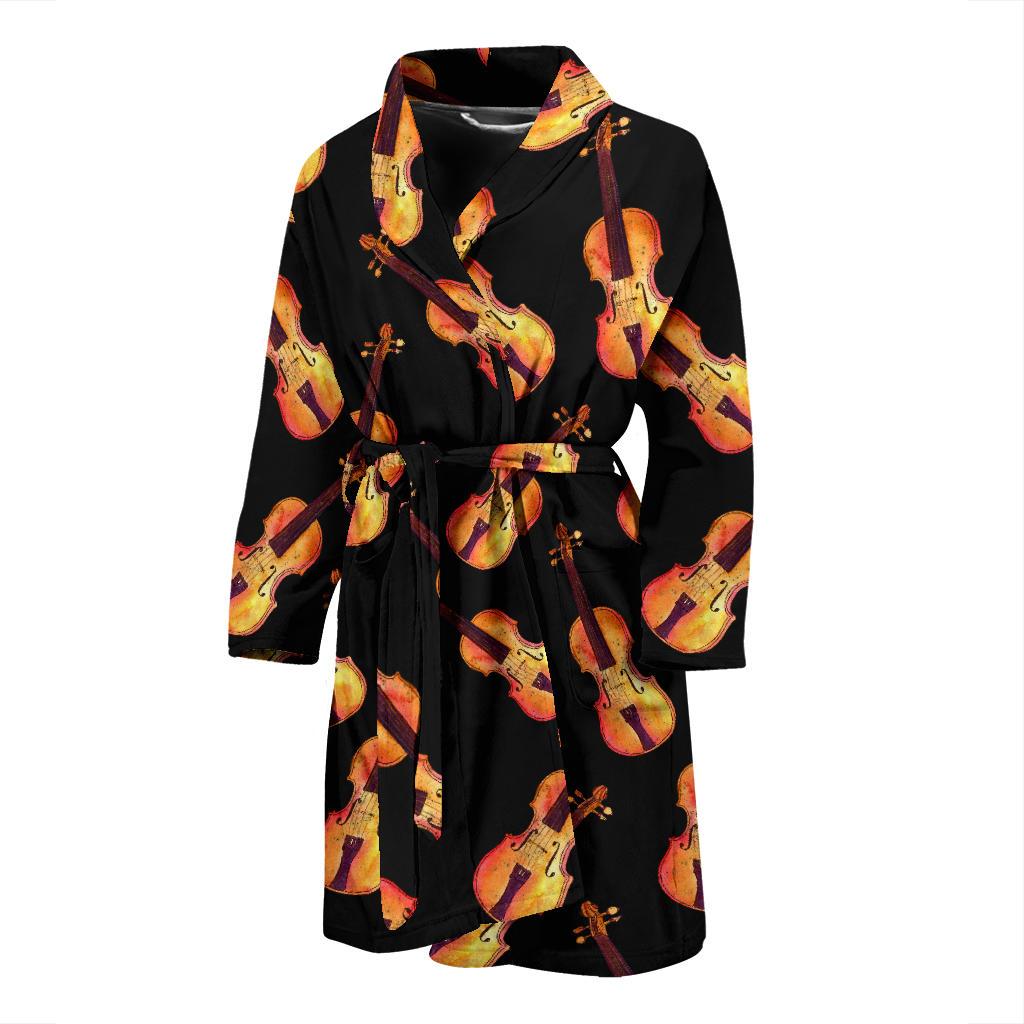 Violin Pattern Print Design 04 Men Bathrobe-JORJUNE.COM
