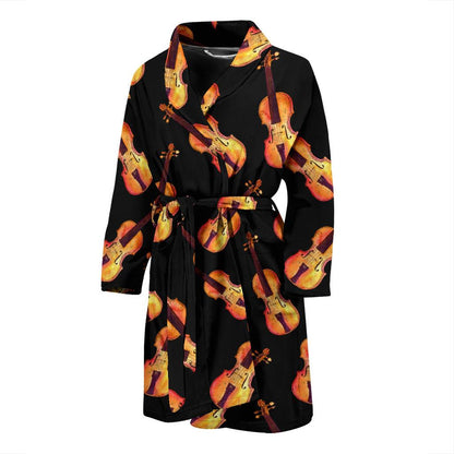 Violin Pattern Print Design 04 Men Bathrobe-JORJUNE.COM