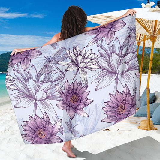 Water Lily Pattern Print Design WL01 Sarong Pareo Wrap-JORJUNE.COM
