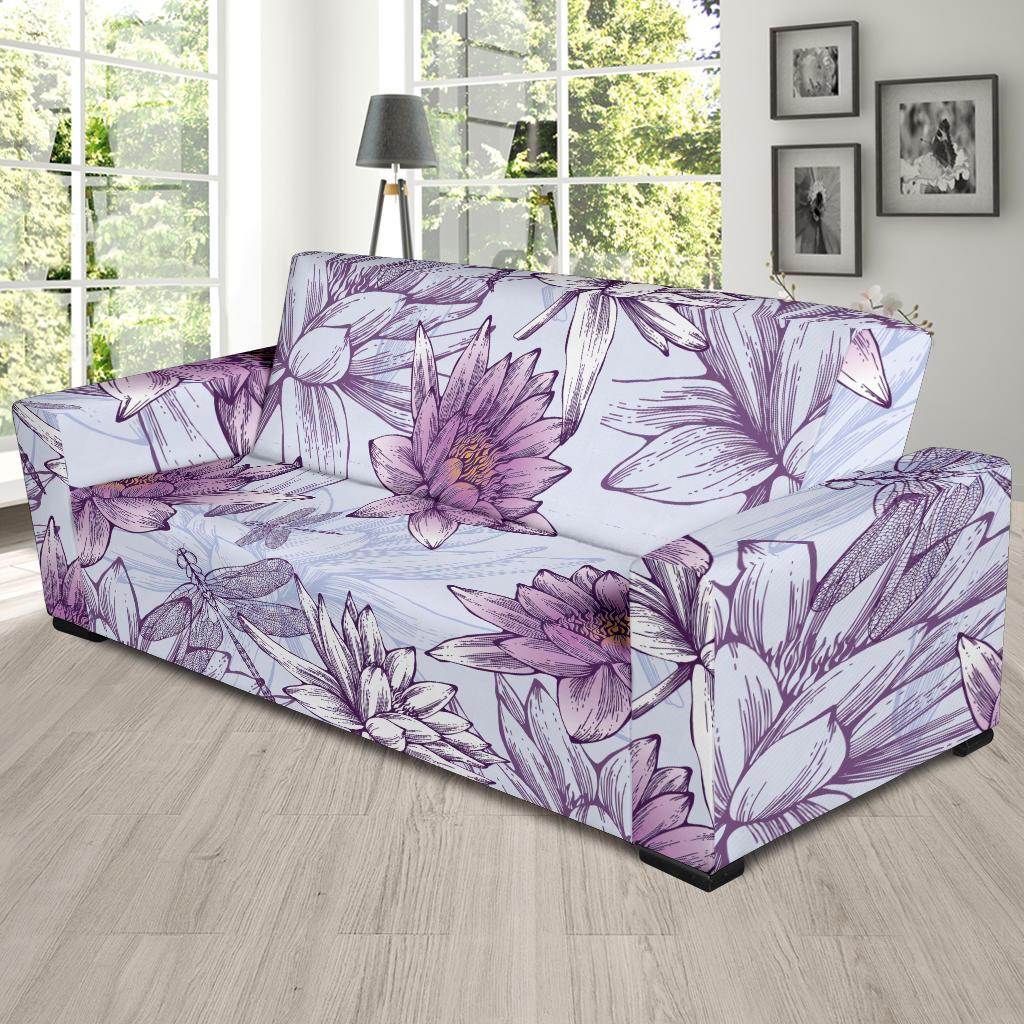 Water Lily Pattern Print Design WL01 Sofa Slipcover-JORJUNE.COM