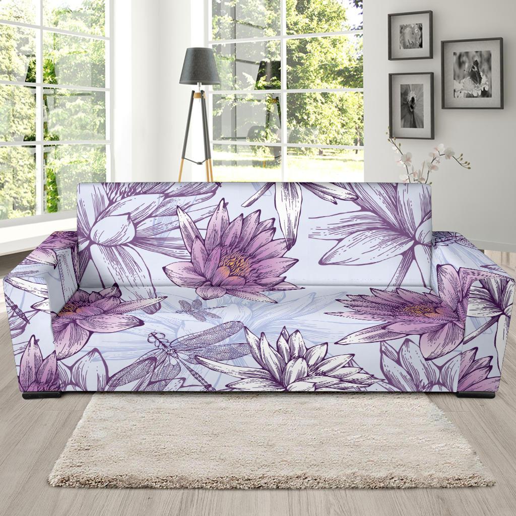 Water Lily Pattern Print Design WL01 Sofa Slipcover-JORJUNE.COM