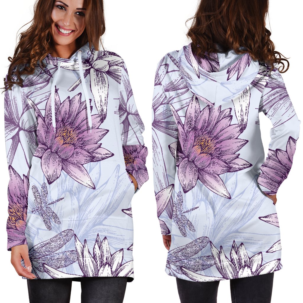 Water Lily Pattern Print Design WL01 Women Hoodie Dress