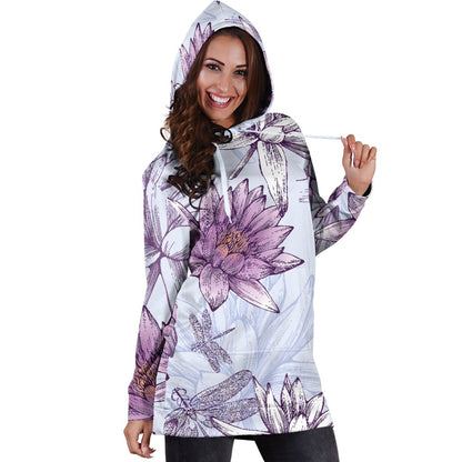 Water Lily Pattern Print Design WL01 Women Hoodie Dress