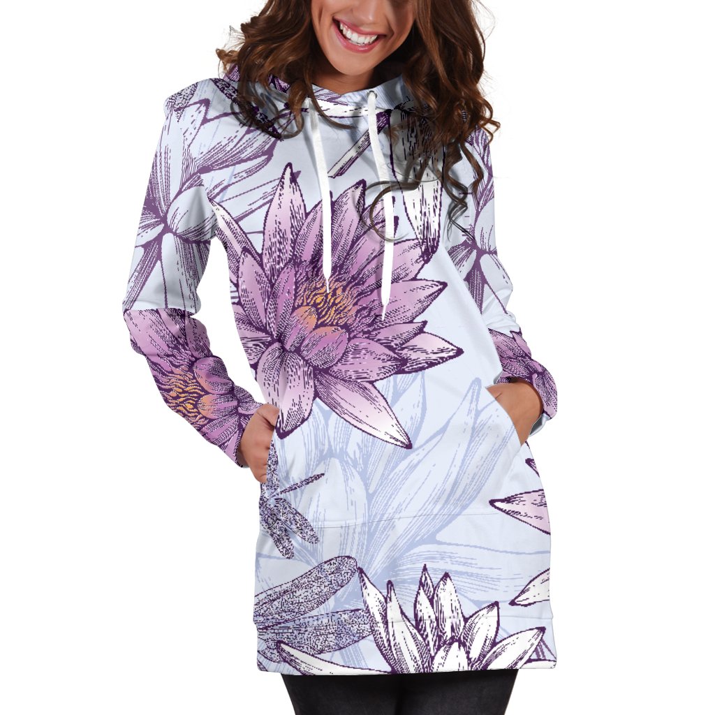 Water Lily Pattern Print Design WL01 Women Hoodie Dress