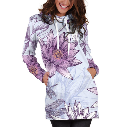Water Lily Pattern Print Design WL01 Women Hoodie Dress