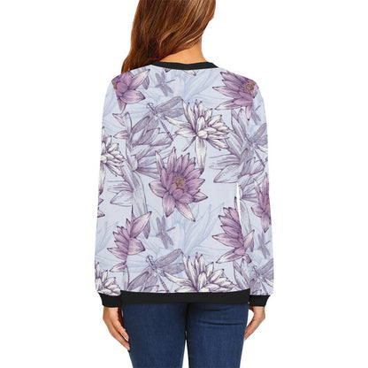 Water Lily Pattern Print Design WL01 Women Long Sleeve Sweatshirt-JorJune