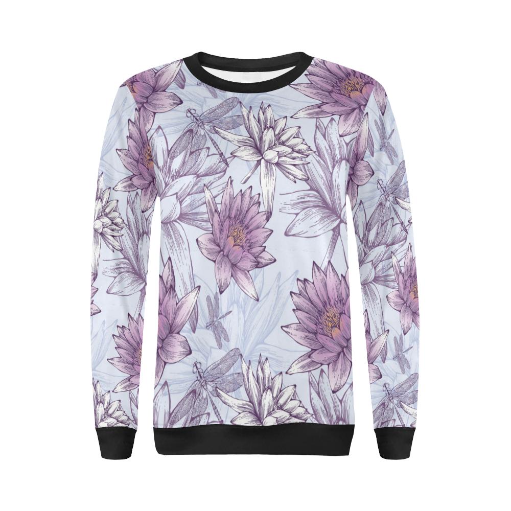 Water Lily Pattern Print Design WL01 Women Long Sleeve Sweatshirt-JorJune