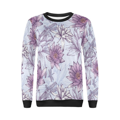 Water Lily Pattern Print Design WL01 Women Long Sleeve Sweatshirt-JorJune
