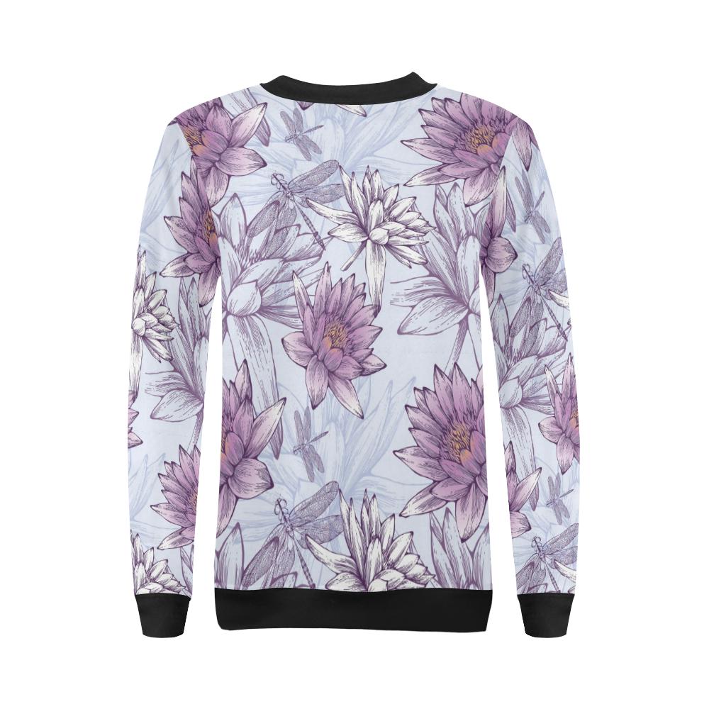 Water Lily Pattern Print Design WL01 Women Long Sleeve Sweatshirt-JorJune