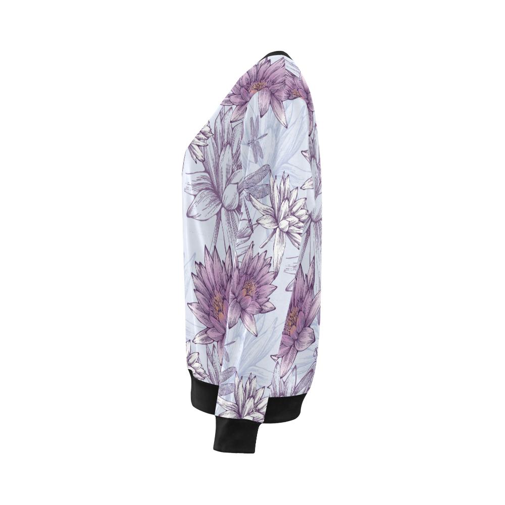 Water Lily Pattern Print Design WL01 Women Long Sleeve Sweatshirt-JorJune