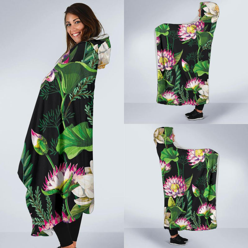 Water Lily Pattern Print Design WL010 Hooded Blanket-JORJUNE.COM