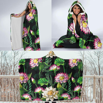 Water Lily Pattern Print Design WL010 Hooded Blanket-JORJUNE.COM