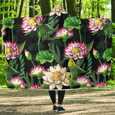 Water Lily Pattern Print Design WL010 Hooded Blanket-JORJUNE.COM