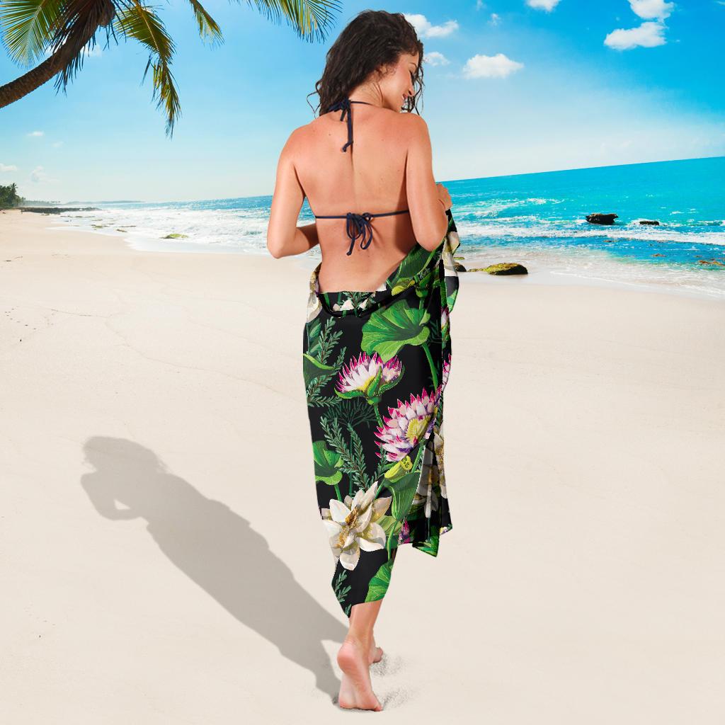 Water Lily Pattern Print Design WL010 Sarong Pareo Wrap-JORJUNE.COM