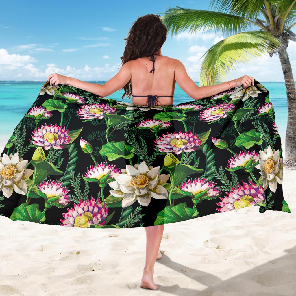 Water Lily Pattern Print Design WL010 Sarong Pareo Wrap-JORJUNE.COM