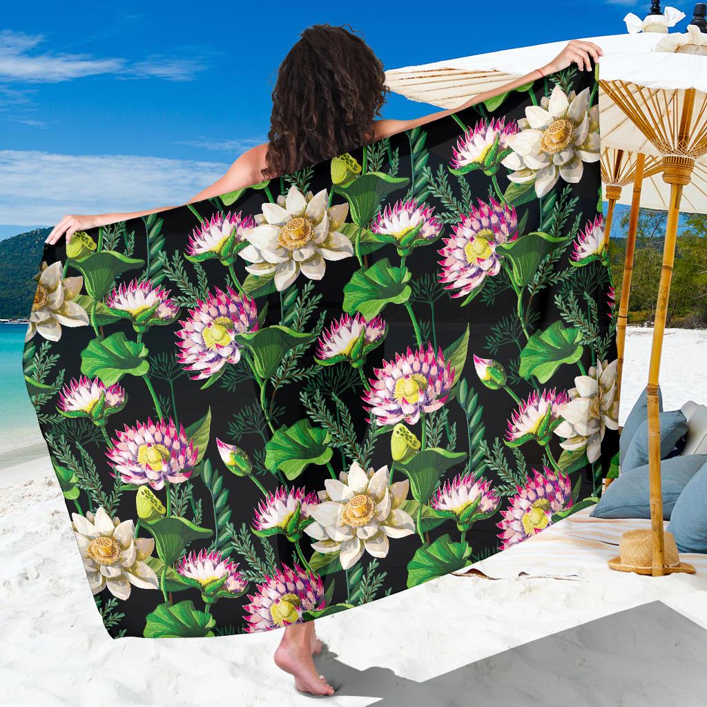 Water Lily Pattern Print Design WL010 Sarong Pareo Wrap-JORJUNE.COM