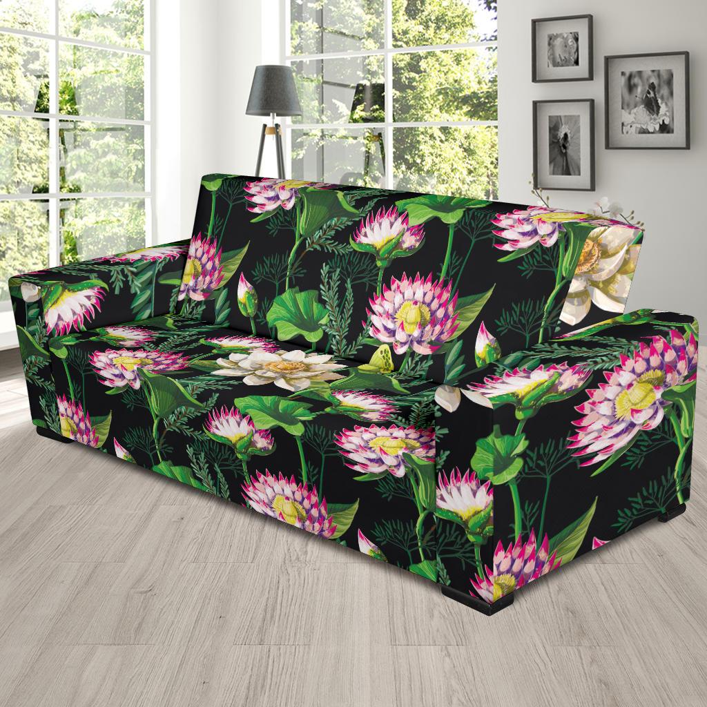 Water Lily Pattern Print Design WL010 Sofa Slipcover-JORJUNE.COM