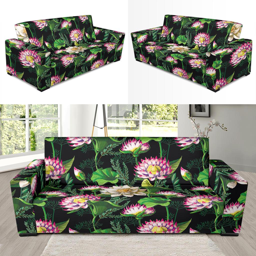 Water Lily Pattern Print Design WL010 Sofa Slipcover-JORJUNE.COM