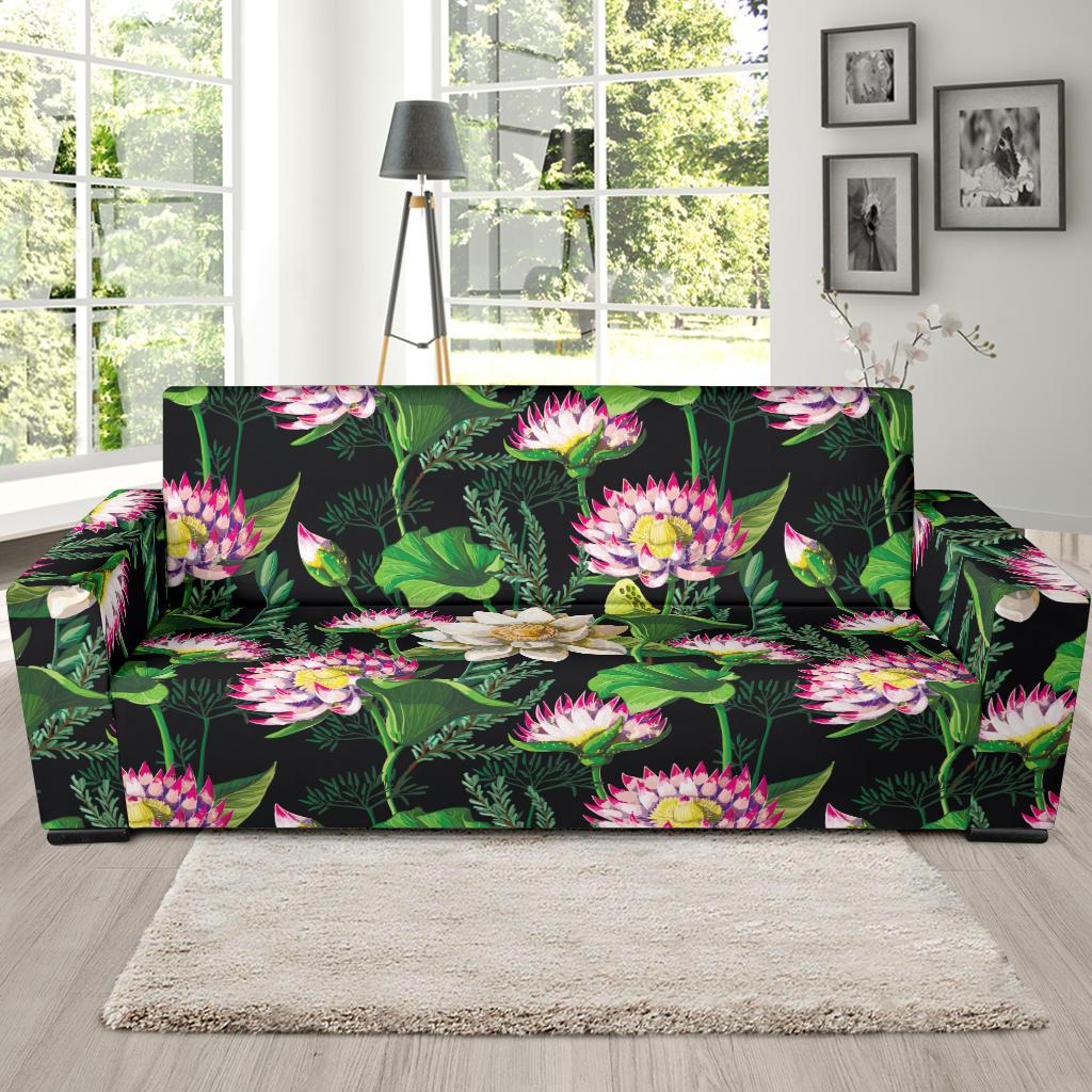 Water Lily Pattern Print Design WL010 Sofa Slipcover-JORJUNE.COM