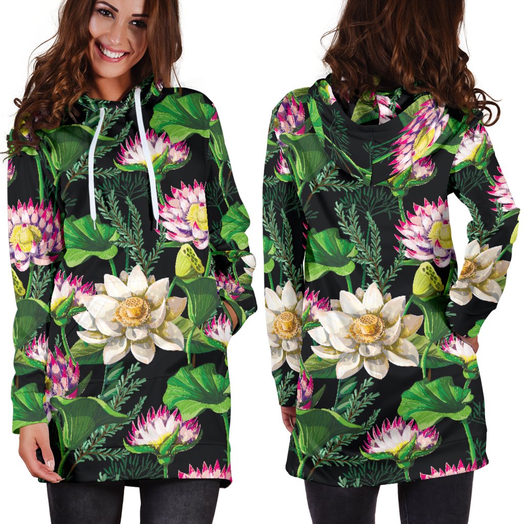 Water Lily Pattern Print Design WL010 Women Hoodie Dress