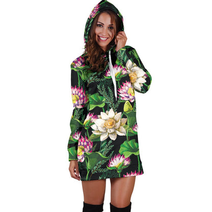 Water Lily Pattern Print Design WL010 Women Hoodie Dress