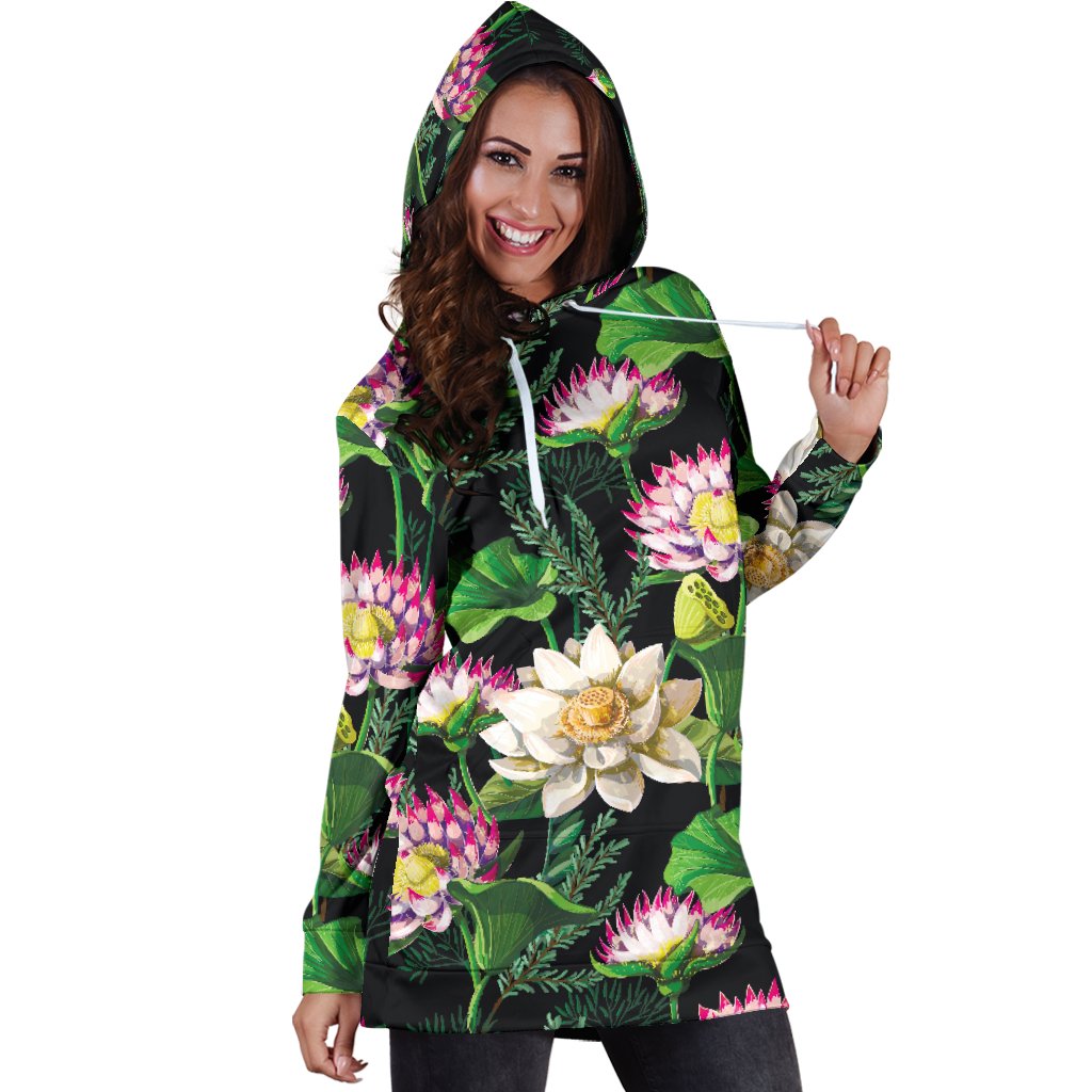 Water Lily Pattern Print Design WL010 Women Hoodie Dress