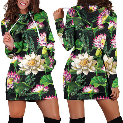 Water Lily Pattern Print Design WL010 Women Hoodie Dress