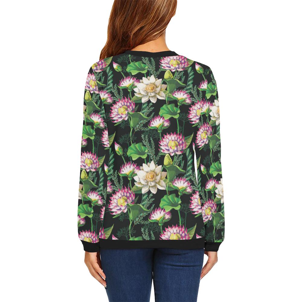 Water Lily Pattern Print Design WL010 Women Long Sleeve Sweatshirt-JorJune