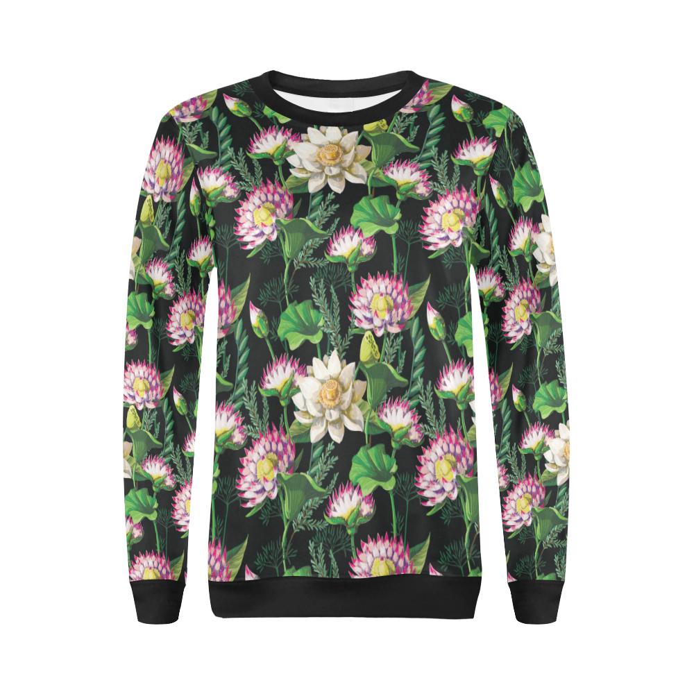 Water Lily Pattern Print Design WL010 Women Long Sleeve Sweatshirt-JorJune