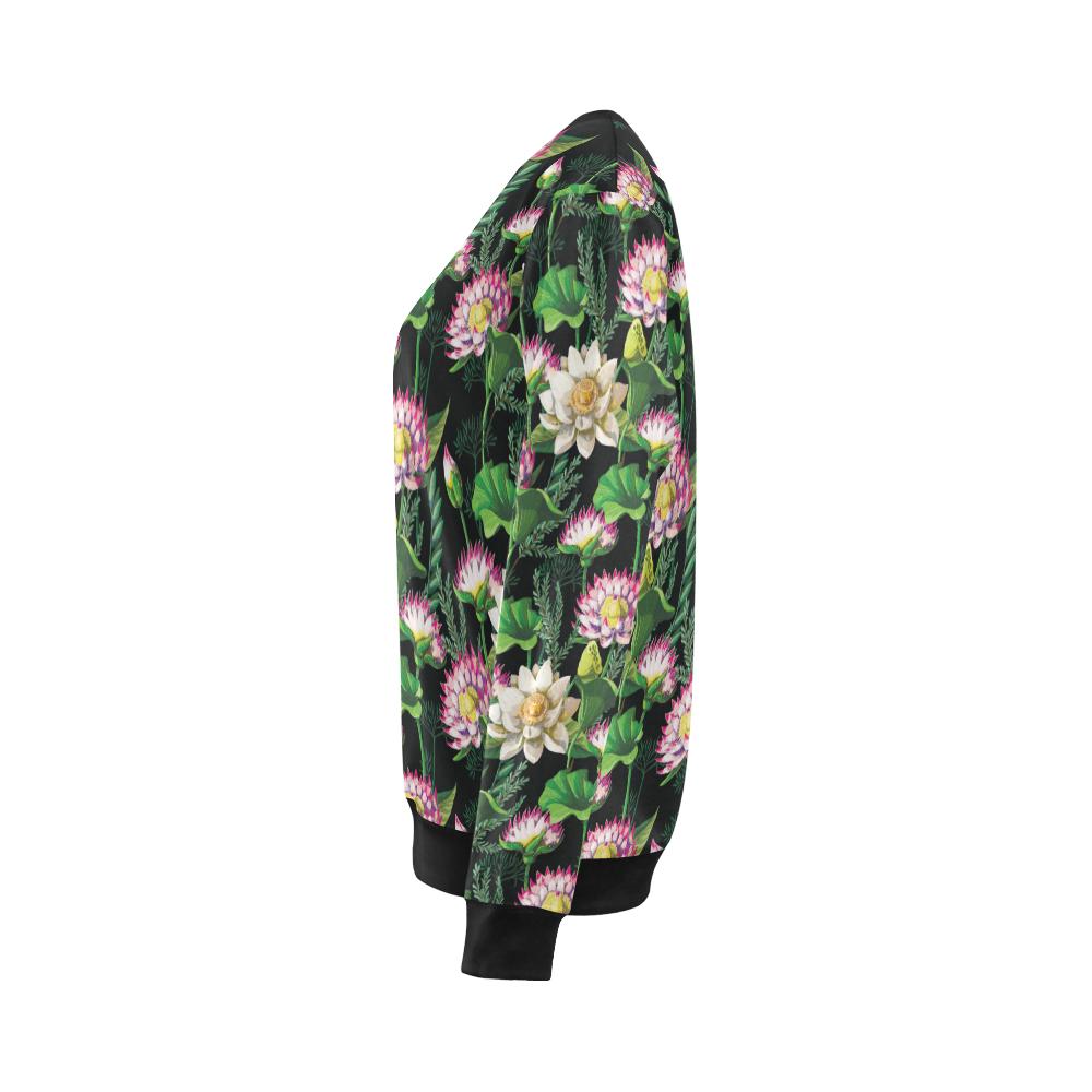 Water Lily Pattern Print Design WL010 Women Long Sleeve Sweatshirt-JorJune