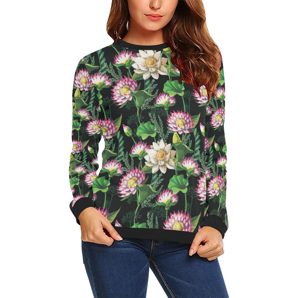 Water Lily Pattern Print Design WL010 Women Long Sleeve Sweatshirt-JorJune