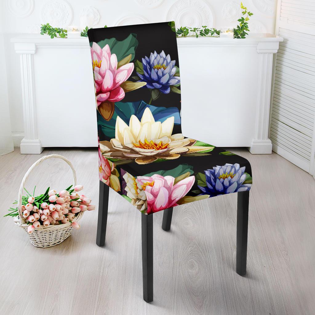 Water Lily Pattern Print Design WL02 Dining Chair Slipcover-JORJUNE.COM