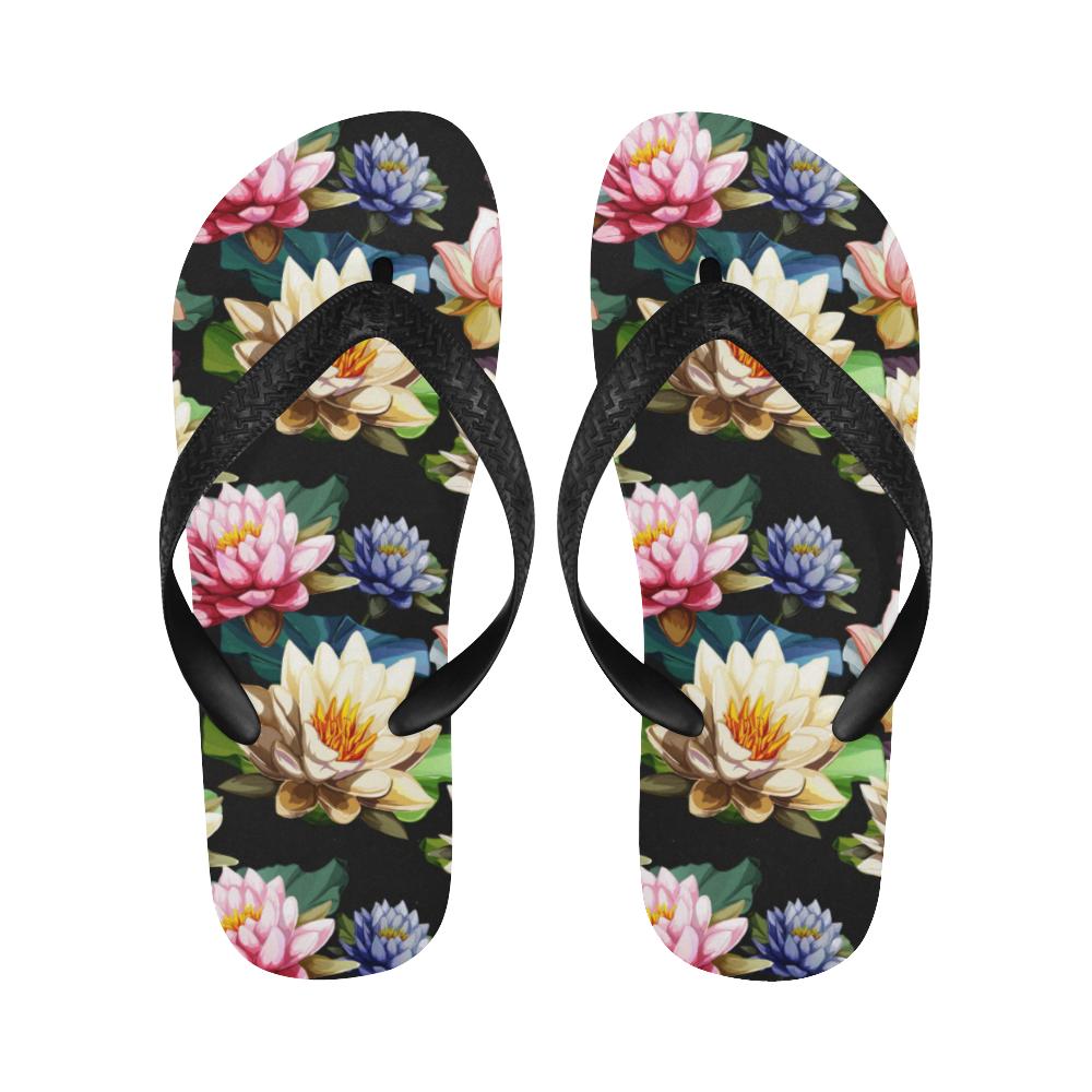 Water Lily Pattern Print Design WL02 Flip Flops-JorJune