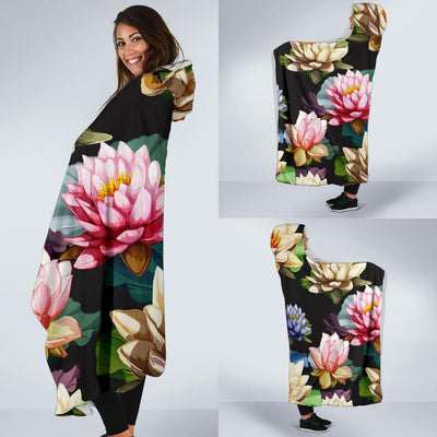 Water Lily Pattern Print Design WL02 Hooded Blanket-JORJUNE.COM