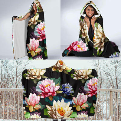 Water Lily Pattern Print Design WL02 Hooded Blanket-JORJUNE.COM