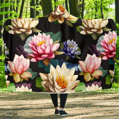 Water Lily Pattern Print Design WL02 Hooded Blanket-JORJUNE.COM