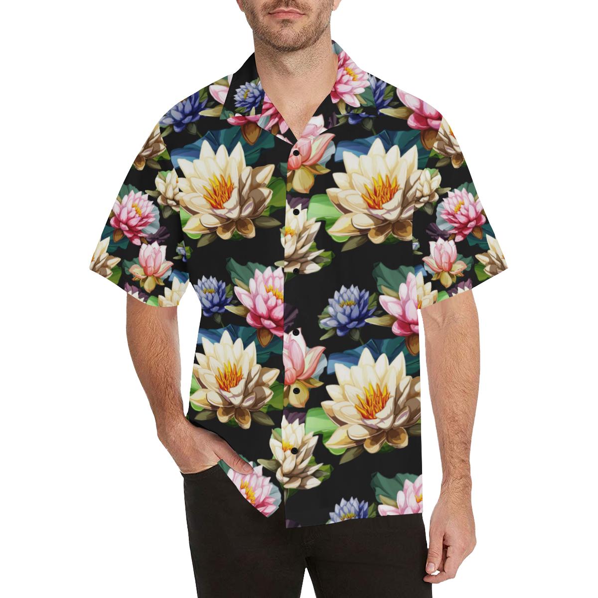 Water Lily Pattern Print Design WL02 Men Hawaiian Shirt-JorJune