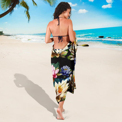 Water Lily Pattern Print Design WL02 Sarong Pareo Wrap-JORJUNE.COM