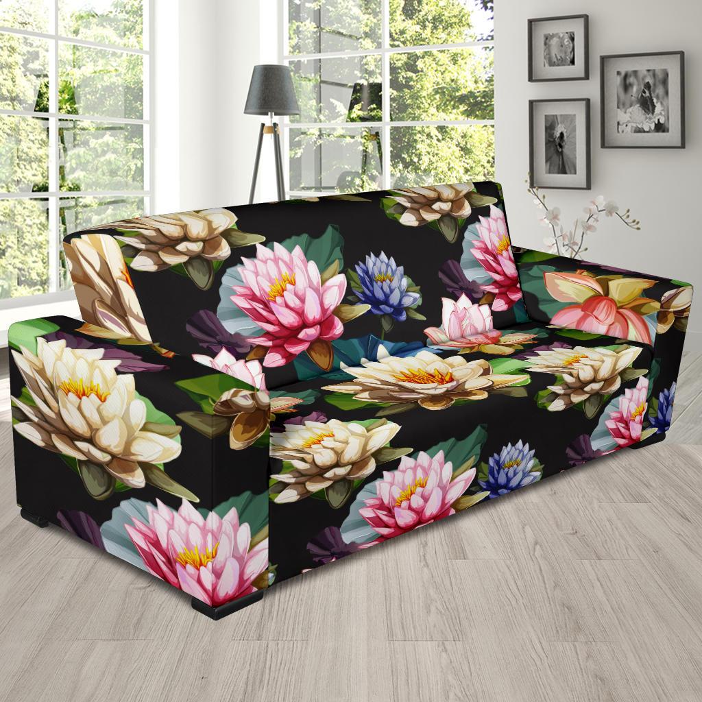 Water Lily Pattern Print Design WL02 Sofa Slipcover-JORJUNE.COM