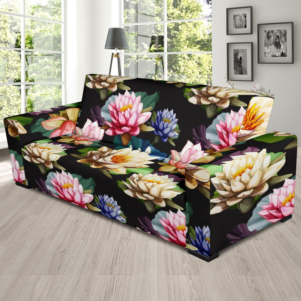 Water Lily Pattern Print Design WL02 Sofa Slipcover-JORJUNE.COM