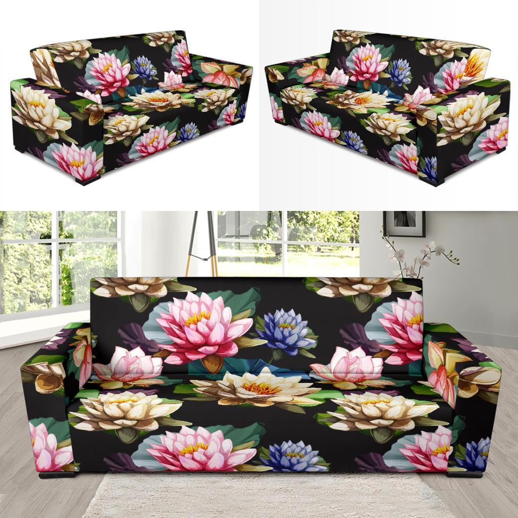 Water Lily Pattern Print Design WL02 Sofa Slipcover-JORJUNE.COM