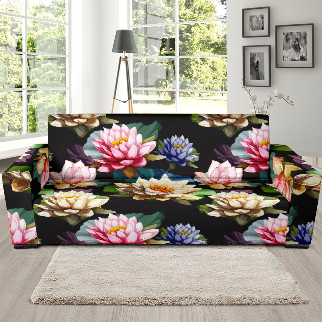 Water Lily Pattern Print Design WL02 Sofa Slipcover-JORJUNE.COM
